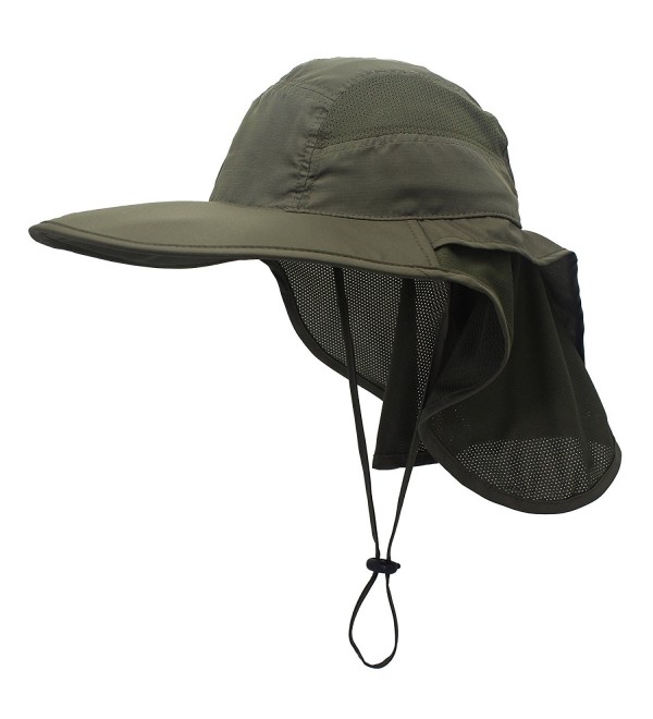 Connectyle Outdoor Neck Flap Sun Hat Large Brim Sun Protection Bucket Fishing Hats - Army Green - C917YYKDWDS