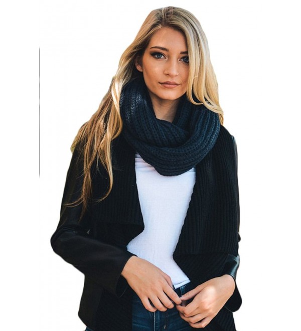 Aris Womens Thick & Chunky Chic Cable Knit Infinity Bundle Scarf & Bag - Navy - C412O4XFQ0T