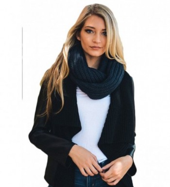 Aris Womens Thick & Chunky Chic Cable Knit Infinity Bundle Scarf & Bag - Navy - C412O4XFQ0T