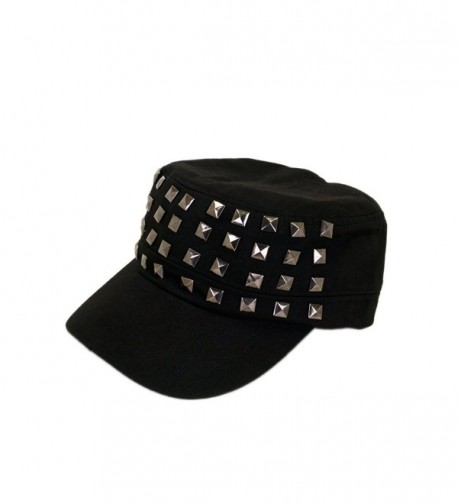Adjustable Cotton Military Style Studded Front Army Cap Cadet Hat - Diff Colors Avail - Black - C611KUTXMKX