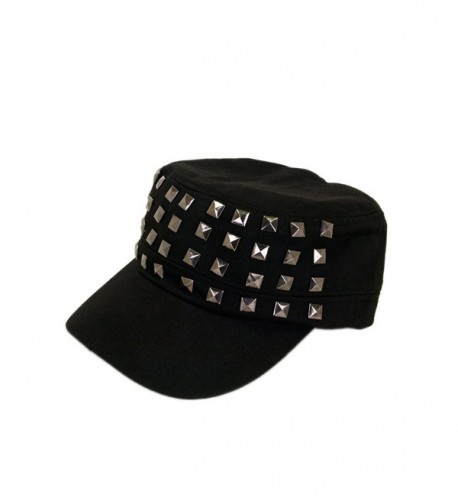Adjustable Cotton Military Style Studded Front Army Cap Cadet Hat - Diff Colors Avail - Black - C611KUTXMKX
