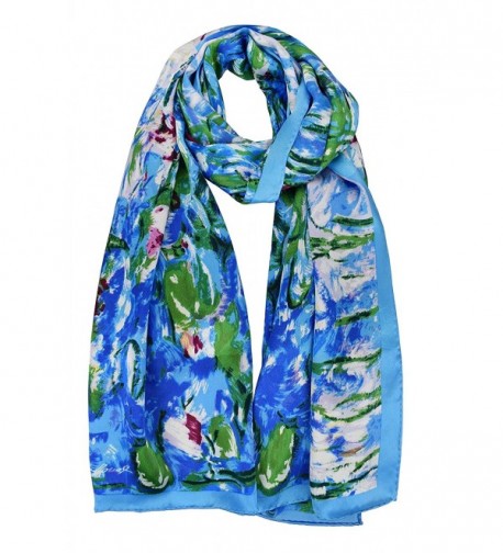Elegna 100% Luxurious Silk Scarf Claude Monet Famous Painted Scarves - Water Lilies - CJ17YC4K0GM