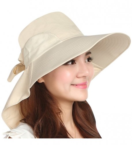 Jemis Women's Big Brim Summer Hat with Neck Cover - Beige - CR11XV9EYH9