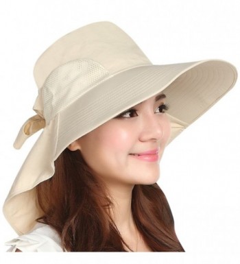 Jemis Women's Big Brim Summer Hat with Neck Cover - Beige - CR11XV9EYH9