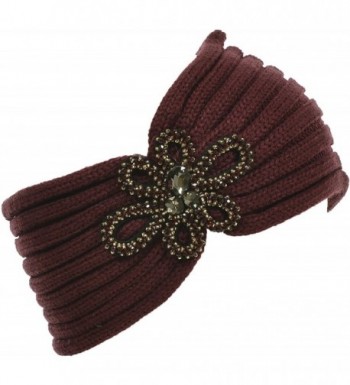 Hand By Hand Aprileo Floral Knitted Headband Headwrap Rhinestone Warmth - Burgundy. - CM12GUFW93V