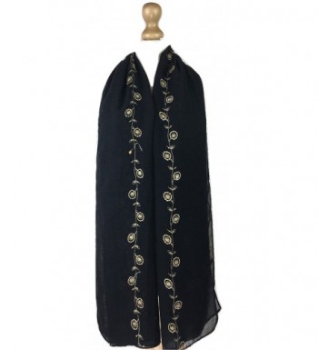 NEW LADIES WOMEN SOFT LARGE GOLD EMBROIDERED LEAF SCARF SHAWL HIJAB - Black - CM12O0UW8TX