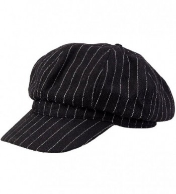 Leben LerBen Women Girls Fashion Vintage Stripe Warm Casual Brim Beret Hat Cap Black - Black - CY12658OK0X