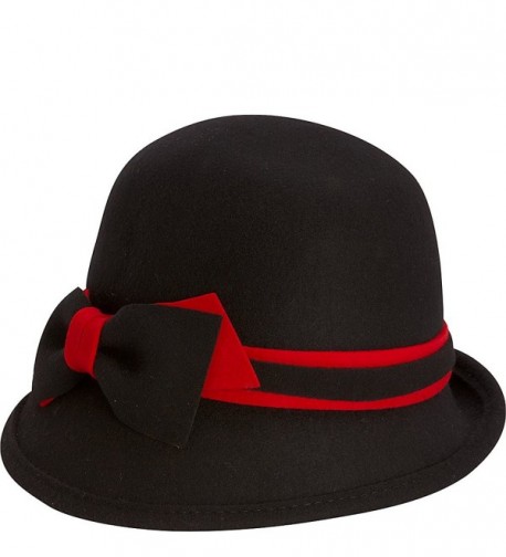 Adora Women's Wool Felt Cloche Bucket Winter Hat with Bow Trim - A. Black/Red - CO124XVC0D3