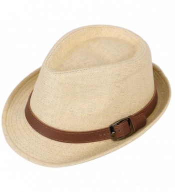 EPGU Men/Womens Outdoor Casual Structured Straw Fedora Hat w/PU Leather Strap - Natural Hat Brown Belt - CM1804LC7XY