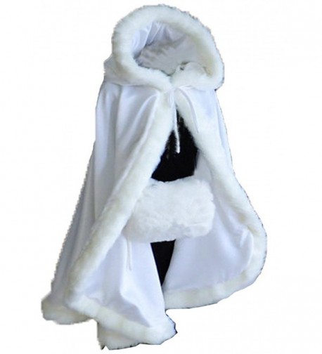 Aiyi Women's Winter Cloak Hooded Faux Fur Edge Short Bridal Christmas Wraps - White - CD187NTCKES