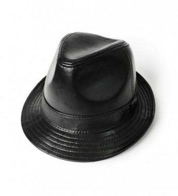 lethmik Black Fedoras Unisex Fedora Hat Solid Color Lambskin Leather Hats - Lambskin Black - CC12BBCC0BT