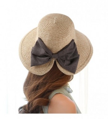 Aerusi Womens Light Weight Bow Bucket Straw Sun Hat - Beige - CC183KLT5HS