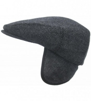 Headchange Made in USA Herringbone or Solid Ear Flap Ivy Cap Winter Hat 100% Wool - Black - CZ11QCJI2YV