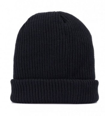Men Knit Hat Winter Beanie Slouchy Hats Skull Cap Thick Fleece Lining - Dark Black - C412NV1U734