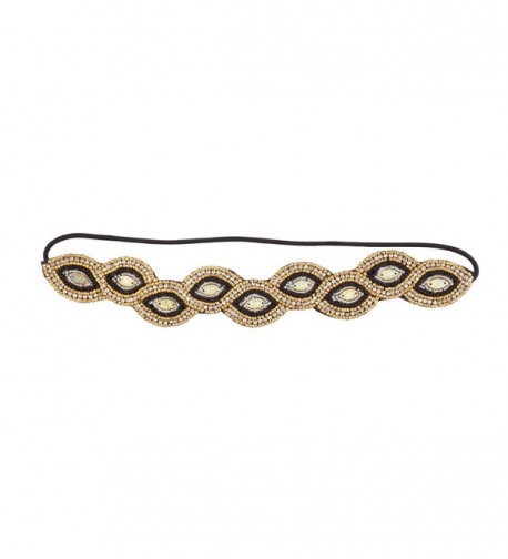 Lux Accessories Black Beaded Evil Eye Pattern Stretch Headband Head Band - C611YL7Z0NR