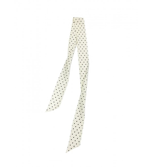 SilRiver Women's 100 % Silk Skinny Scarf- Necktie- Sash Tie-Headdress- Fashion Accessories - Black Dot - C2180EOERKA