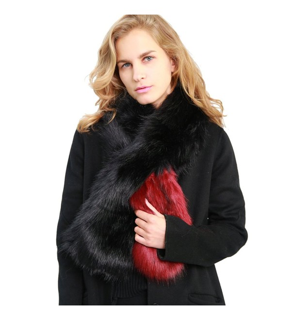 Women's Winter Faux Fur Scarf Colorful Collar Stole Shawl Wrap 1 Red ...