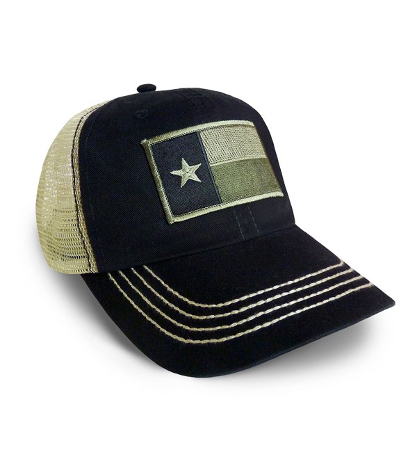 Strange Cargo Tees Texas Flag Olive Drab Black Solid Baseball Cap Hat Adjustable - CQ183K7NKQY