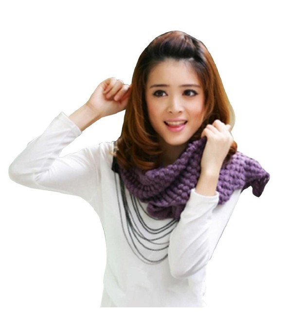Shuohu Women's Knit Circle Loop Crochet Infinity Snood Scarf Winter Warm Neck Scarf - Dark Purple - CG12O4TH4UI