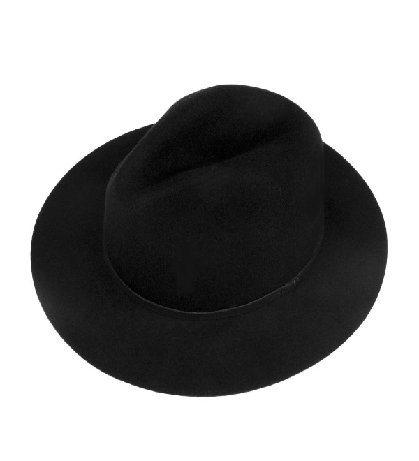 Choomon Women 100% Wool Trilby Fedora Hat Wide Brim Jazz Hat With Simple Band - Black - CC184TX999O