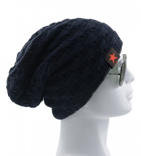 Century Star Mens Winter Warm Knitting Hats Stars Wool Baggy Slouchy Beanie Daily Fashion Skull Cap - Navy - C0180O7ZGR8