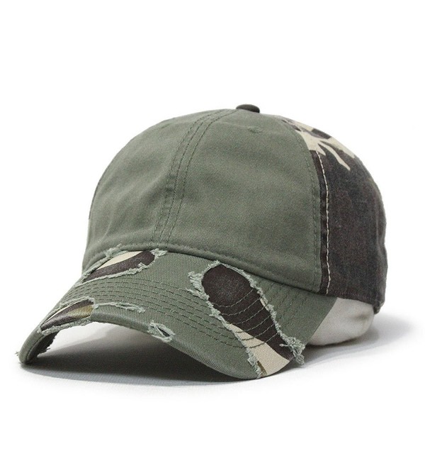 Camouflage Distressed Profile Baseball Adjustable - Olive Green/Brown Camo - CE124M8DBF3