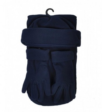 Women's Solid Polyester Fleece 3-Piece gloves scarf Hat Winter Set - Navy - CV1882RISAX