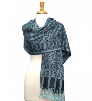 Fashmina Paisley Floral Pashmina Shawl Scarf - Navy/Light Blue - C41863Z7LUN