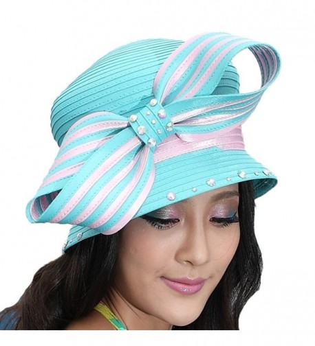 June's Young Elegant Woman's Church Hat Church Suits Matching Couture Hats Bow - Light pink with blue - CZ11I2Q5CA3