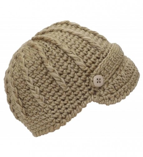 Angela & Williams Womens Crochet Winter Skull Cap W/Visor & Band (One Size) - Khaki - CQ11Q2M5ID1