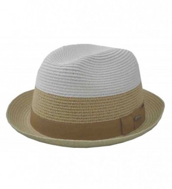 K Braided Toyo Upturn Fedora White Khaki - C217YQ93U0G