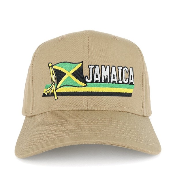 Jamaica Flag and Text Embroidered Cutout Iron on Patch Adjustable Baseball Cap - Khaki - C812N7DC6VN