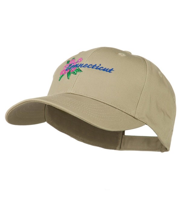 USA State Connecticut Flower Embroidered Low Profile Cotton Cap - Khaki - CF11NY3EFBR