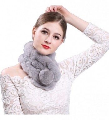 TEERFU Womens Real Beaver Rabbit Fur Wrap Scarf Soft Warm Neck Warmer Scarves - Light Grey - CQ187CQ5YLA