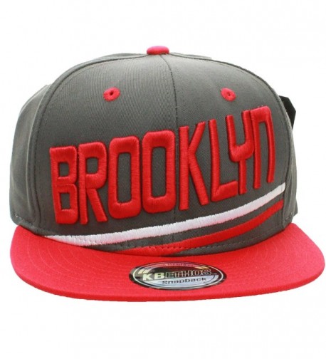 American Cities Brooklyn City Pro Teams Flat Visor Bill Stripes Snapback Hat Cap - Gray Red - CU11KI1M6Z5