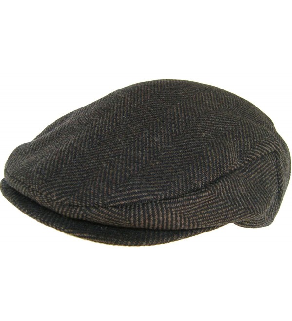 Headchange Made in USA 100% Wool Ivy Scally Cap Brown Herringbone Driver Hat - CU11HEIVUBV