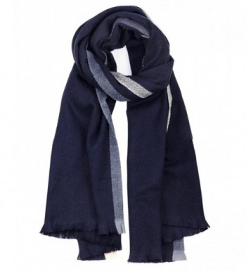 NYFASHION101 Women's Two Striped Oblong Large Blanket Shawl Scarf - Navy - CU12NB65FRY