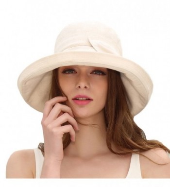 CACUSS Women's UPF 50+ Foldable Linen Hat Big Brim with Big Bowknot - Beige - CU185IUCRAG