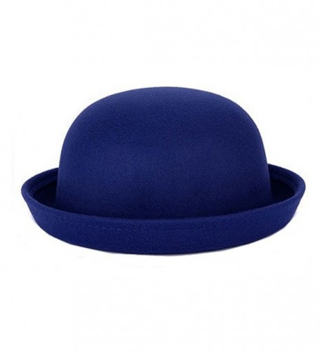 Pierre LaMarreDS Retro Ladies Solid Roll-up Brim Fedora Bowler Hat - Royal Blue - C512N43YD6I