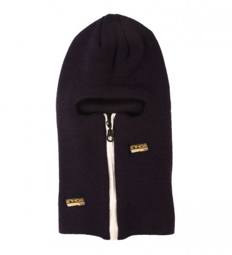 Winter Men's Thick Ski Skate Runner Balaclava Zipper 1 Eye Hole Face Mask - Navy - CV11PHMP161