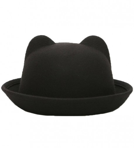Lujuny Cute Cat Ear Bowler Hats - Wool Trendy Derby Caps With Roll-up Brim For Men Women - Black Cat - CC180M6M020