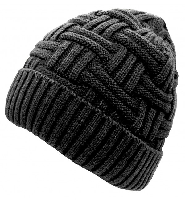 Anna & Eric Men's Unisex Winter Knitted Fleece Lined Beanies Ski Cap - Black - CO12NFGAP7G