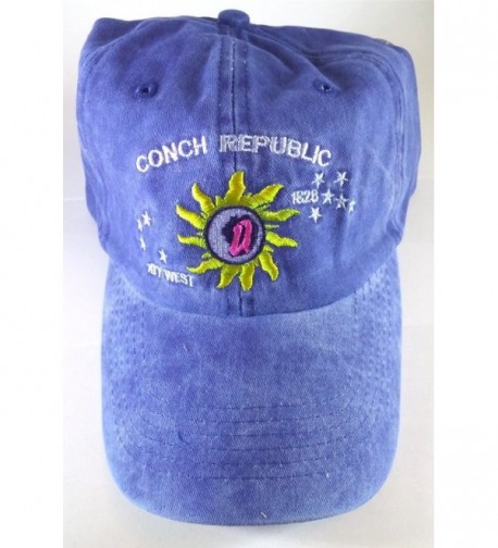 Key West Baseball Cap- Colorful Conch Republic Embroidery - Blue - C111UTUV0PR