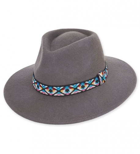 Adora Women's Wool Felt Safari Fedora with Aztec Trim - B Grey - CY126VYOTBL