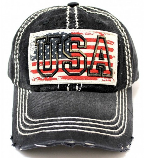 CAPS 'N VINTAGE Vintage USA Flag Embroidery Patch Adjustable Baseball Cap - C3183D94S3C