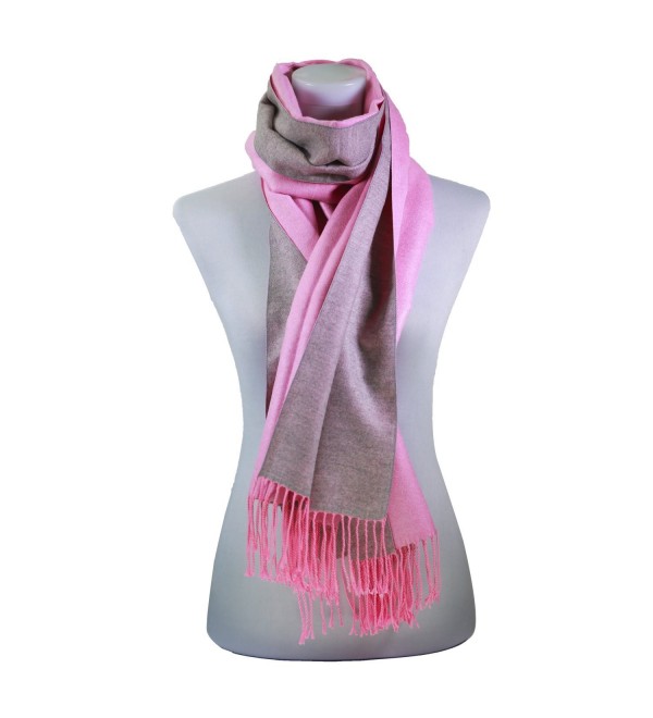 Women Pure color Scarf Authentic Cashmere Super Soft and Warm Wrap Shawl Scarf - Gray&pink - CX1872I4E3G