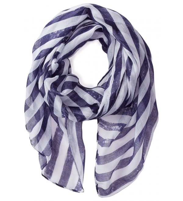 D&Y Women's Washed Stripe Americana Scarf with Fringe - Blue - C311A0SHGJL