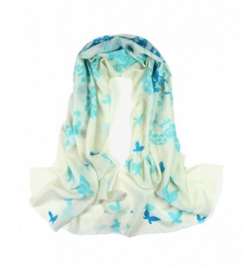 Dahlia Women's 100% Merino Wool Pashmina Scarf - Ink Painting Flower Style - Butterfly Flower: Blue - CL12JXRP3SB