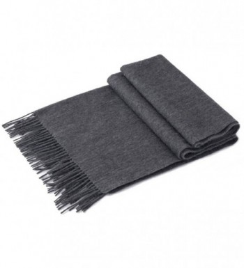 100% LAMBSWOOL PLAID SCARFS INFINITY WINTER DARK GREY CASHMERE FEEL LONG TARTAN SOLID COLOR WINTER - Dark Gray - CF189K7ARQ3