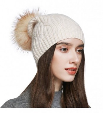 YINONIY Women's Slouchy Wool Knitted Pom Pom Beanie Cap Winter Crochet Cotton Hat - Off-White - CQ1876TOSZ6